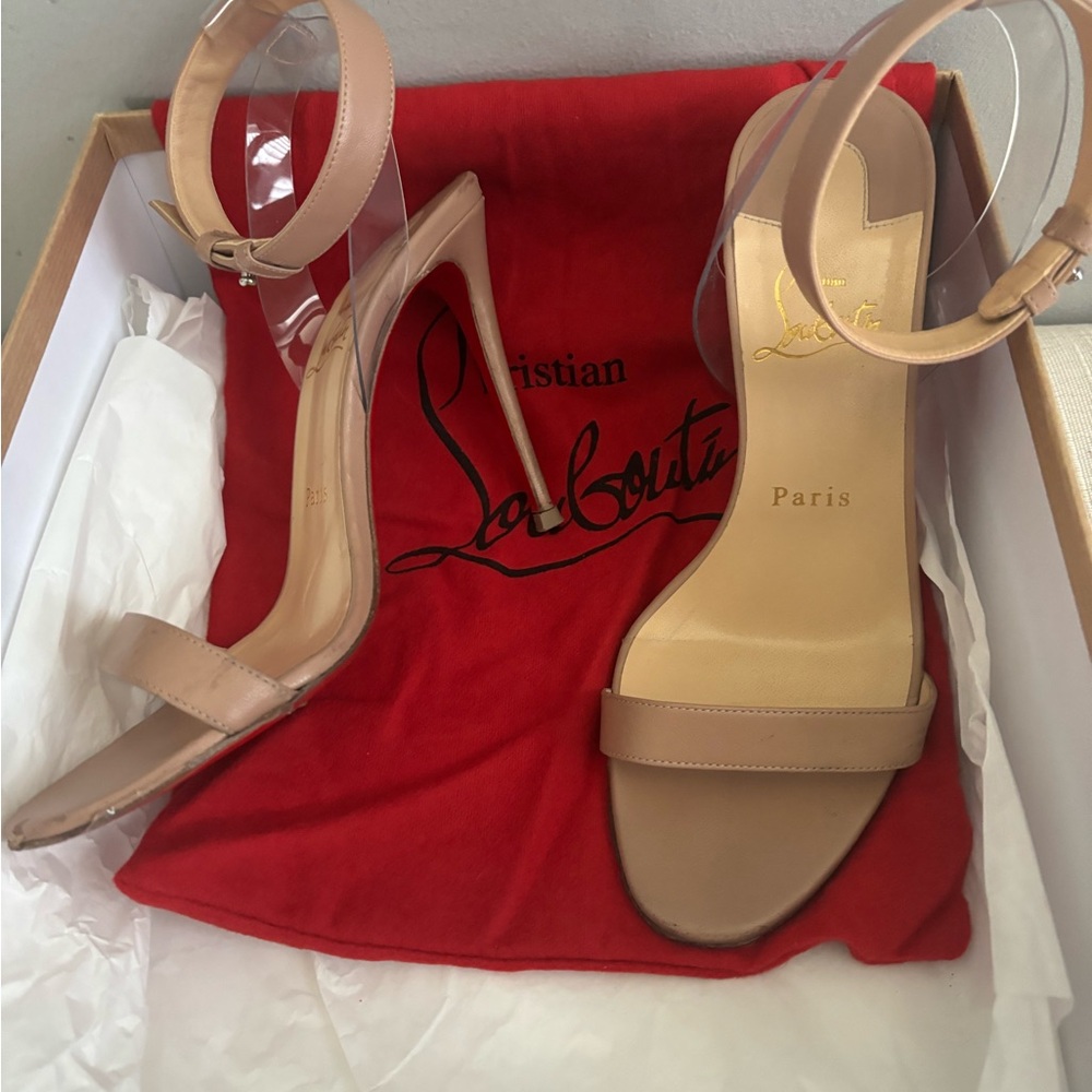 Christian Louboutin Nude Ankle Strap Heels size E 37